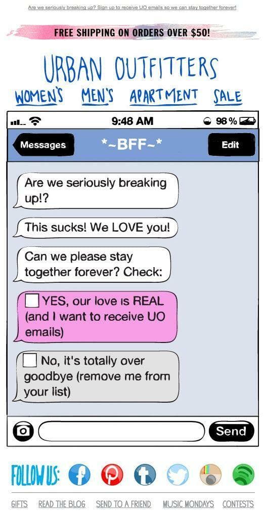 Urban Outfitters re-engagement email example