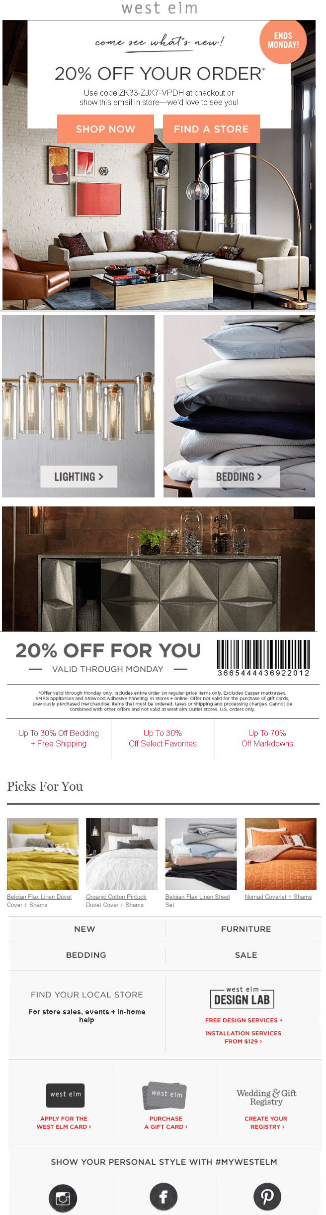 West Elm re-engagement email example