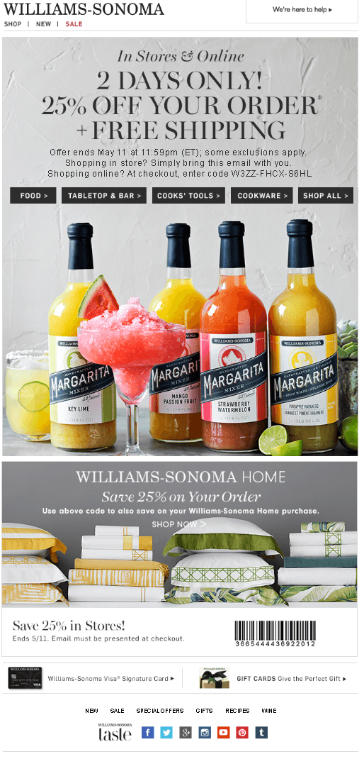 Williams-Sonoma re-engagement email example