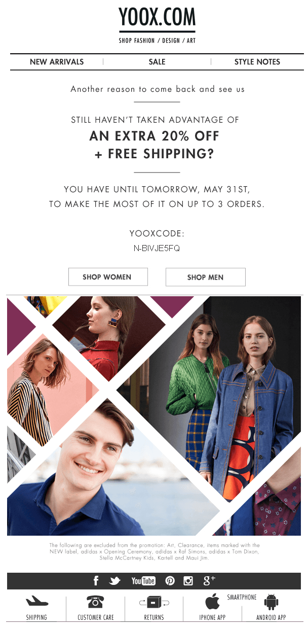 YOOX.COM re-engagement email example