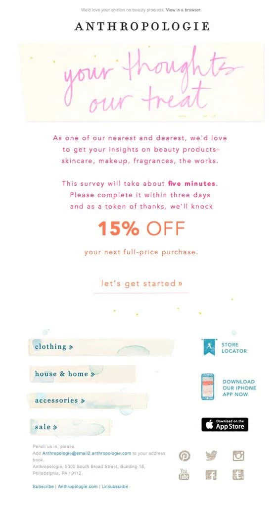 Anthropologie survey invitation email example