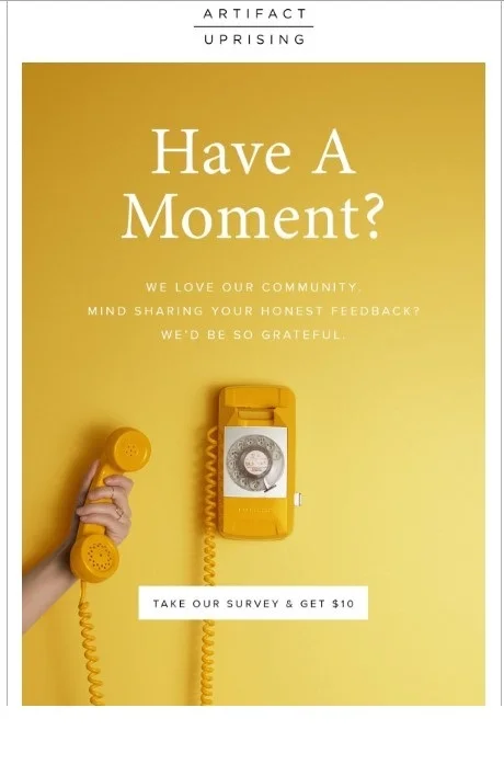 Artifact Uprising survey invitation email example