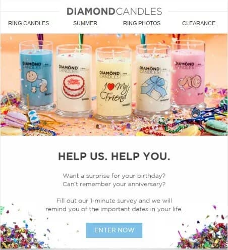 Diamond Candles survey invitation email example