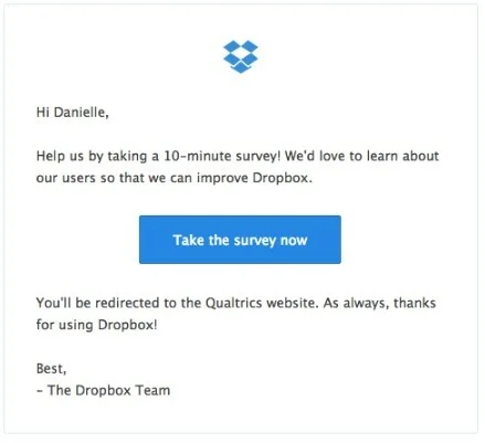 Dropbox survey invitation email example