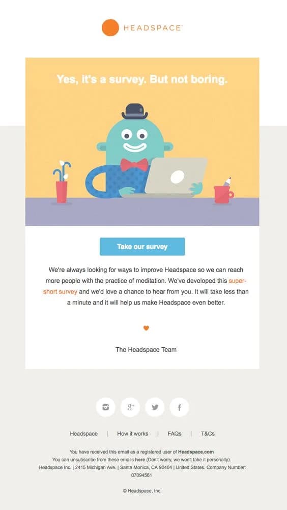 Headspace survey invitation email example