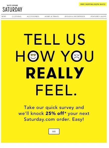 Kate Spade New York survey invitation email example