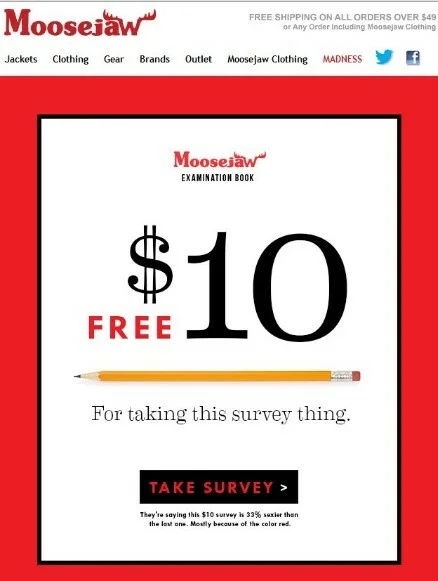 Moosejaw survey invitation email example