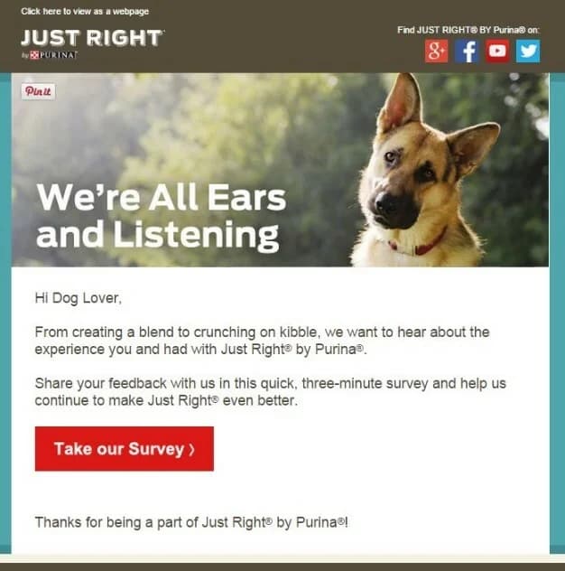 Purina survey invitation email example