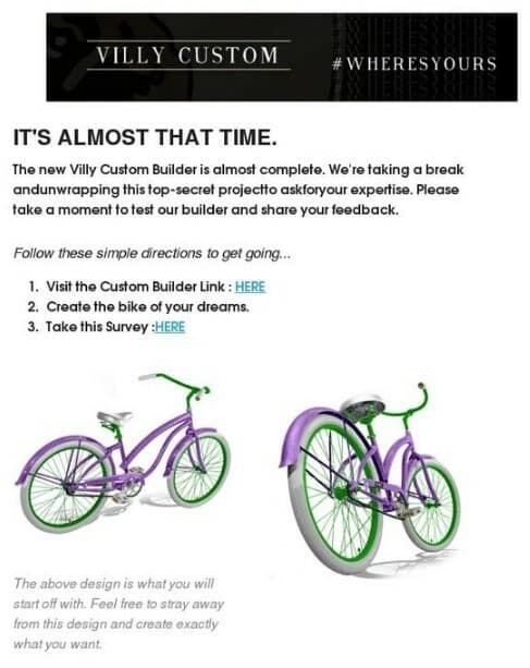 Villy Custom survey invitation email example